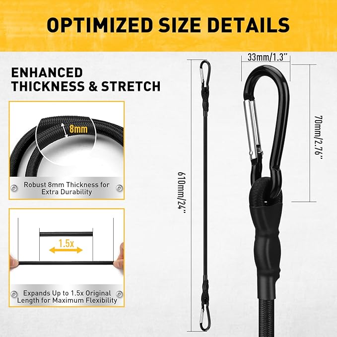 6 Piece 24 Inch Carabiner Bungee Cords - Image 3