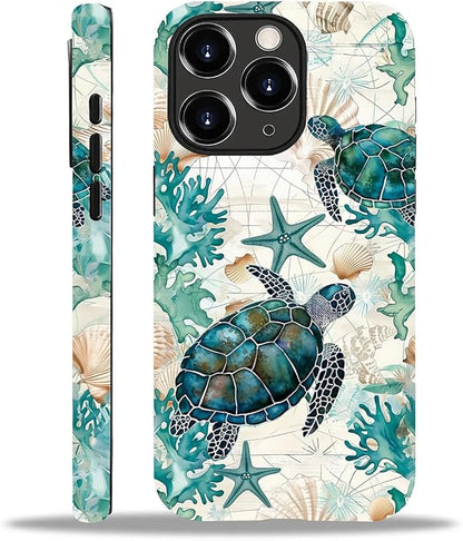 for iPhone 11 Pro Max Case, HH2 Ocean Sea Turtle Nautical Map Hybrid 2 Layer by Unknown