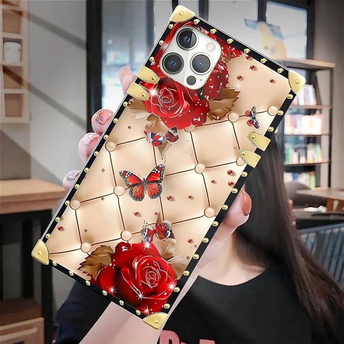 Compatible with iPhone 12 12 Pro Case, Shining Red Rose Butterfly Leather - Image 7