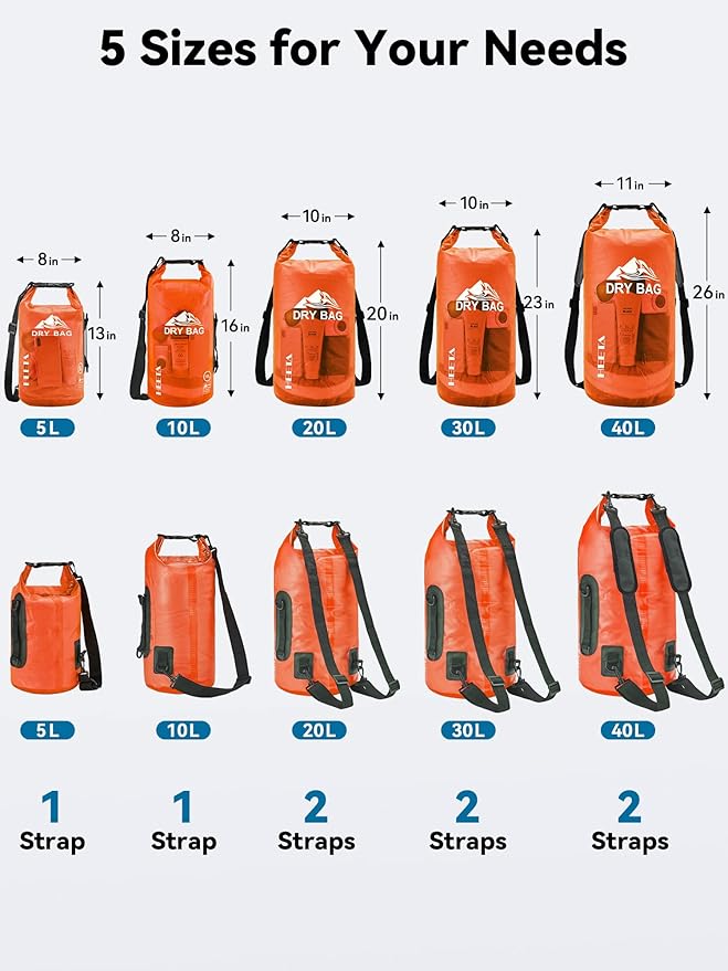HEETA Dry Bag Waterproof for Women Men, 5L/10L/20L/30L/40L Roll Top Lightweight - Image 2