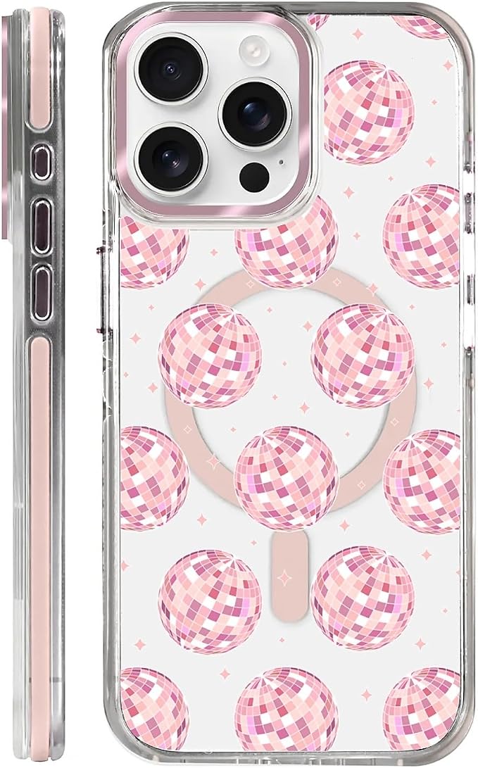Case for iPhone 14 Pro Max, Disco Balls Pink Phone Case Design，for Women Girls by Toulas