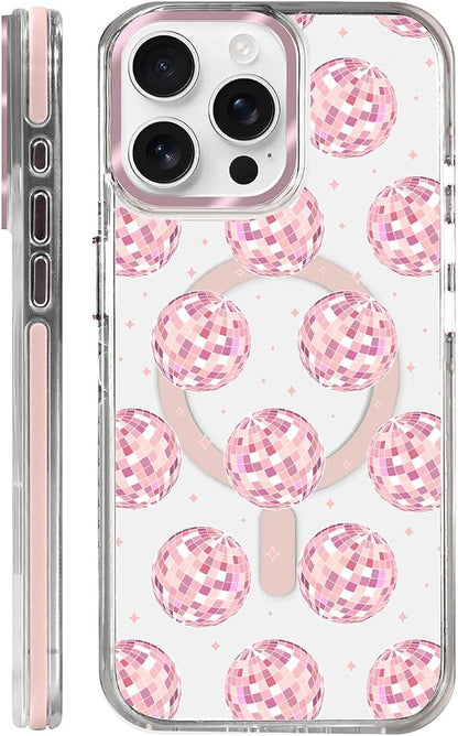 Case for iPhone 14 Pro, Disco Balls Pink Phone Case Design，for Women Girls by Toulas