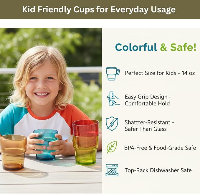 14 oz Plastic Stackable Drinking Tumblers, Dishwasher Safe, Durable - Image 6