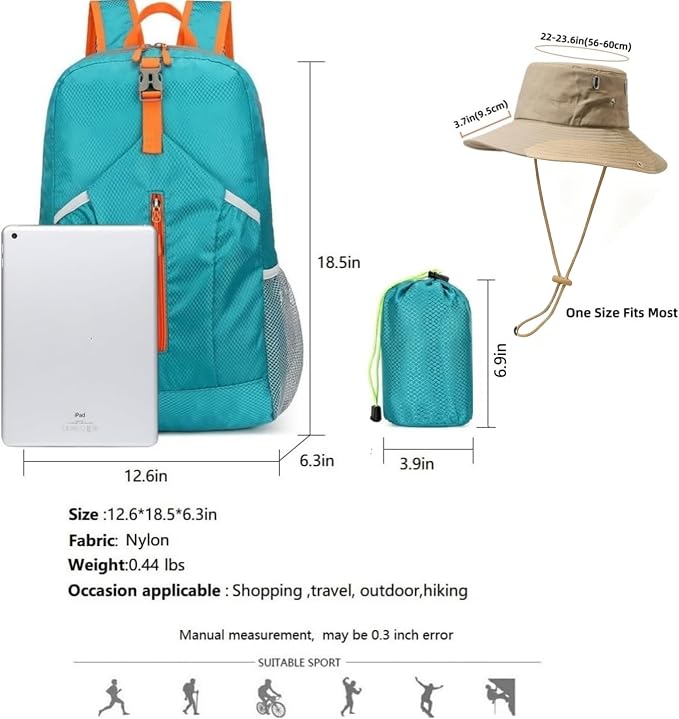 levayhill 25L Foldable Backpack & Bucket Hat 2 IN1 Combo, Lightweight packable - Image 2