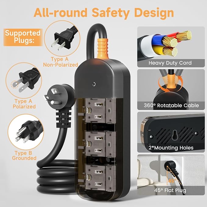 Outdoor Power Strip Weatherproof 6 FT Outdoor Extension Cord Waterproof Surge - Image 8
