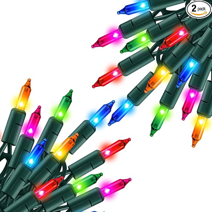 Multi Colored Christmas Lights, 2 Pack Total 40FT 200 Count Incandescent by TWSHINE
