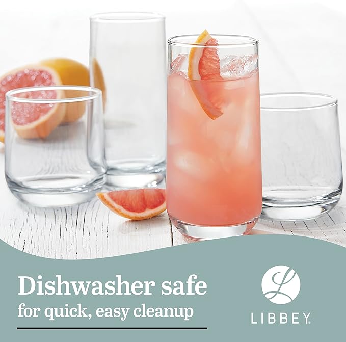 Libbey Ascent Tumbler and Rocks Drinking Glasses Set of 16, Glass Drinking - Image 5