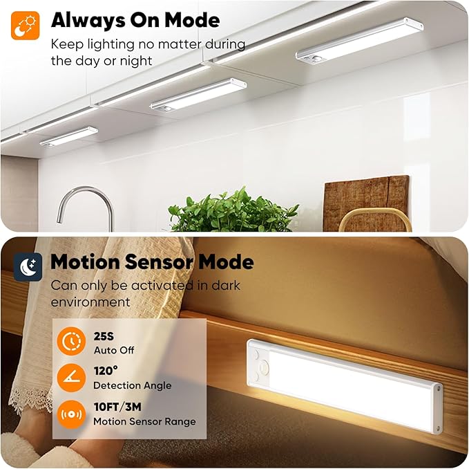 3-Pack Under Cabinet Lighting, 68LED 1800mAh Motion Sensor Lights Indoor - Image 5