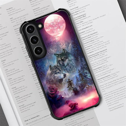 for Samsung Galaxy S23 Case, Star Two Wolfs Howling Pattern Graphic Design Girl - Image 2