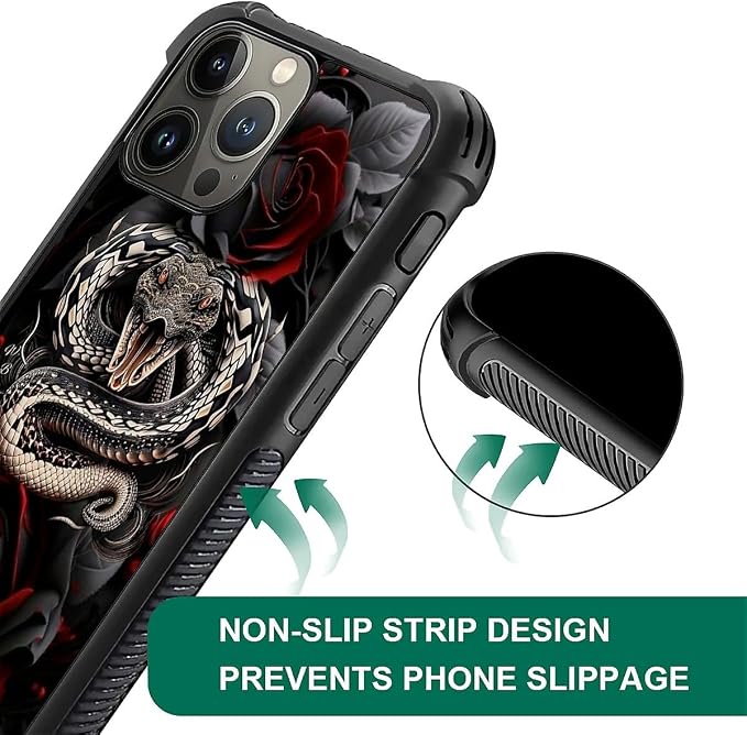 for iPhone 16 Pro Max Case, Entwined Rose Snake Pattern Graphic Design Girl Boy - Image 3