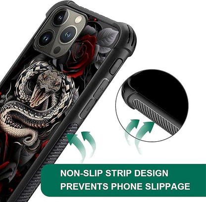 for iPhone 16 Pro Max Case, Entwined Rose Snake Pattern Graphic Design Girl Boy - Image 3