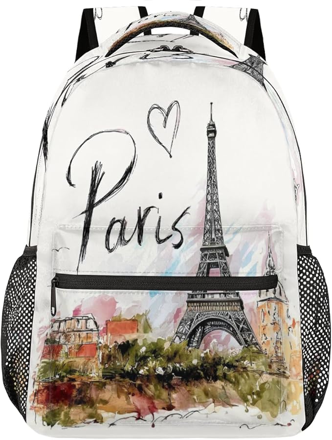 Backpacks France Paris Eiffel Tower House School Bag Student Bookbag Adjustable - Image 6