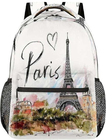 Backpacks France Paris Eiffel Tower House School Bag Student Bookbag Adjustable - Image 6