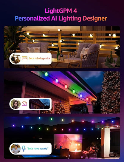 Lepro ZB1 AI Smart Outdoor String Lights APP Control, 100 ft RGB+IC+Warm White - Image 2