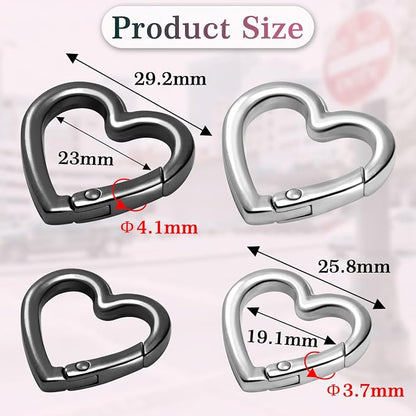 4pcs Heart Carabiner Keychain Clip, Metal Spring Heart Rings Hook Key Ring - Image 2