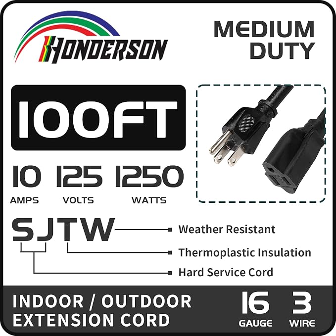 100FT Outdoor Extension Cord-16/3 SJTW Durable Black Extension Cable - Image 3