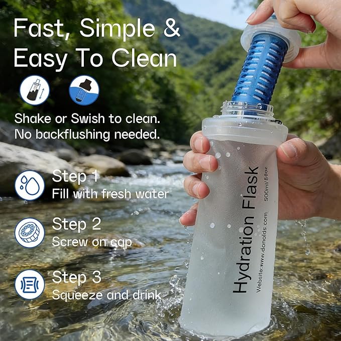 GUYI 1.0L Collapsible Water Filter Bottle, Removes Impurities, BPA Free - Image 5