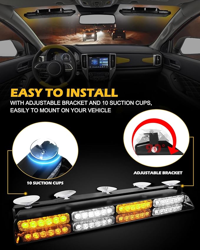 HLauto 604N Emergency Dash Strobe Lights: 2x16.8 inch Amber White Security - Image 6