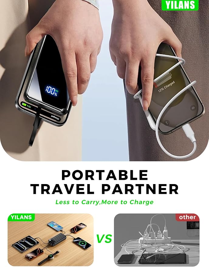 Portable Charger, 50000mAh Power Bank Built-in Cable, 22.5W PD USB C In & Out - Image 9