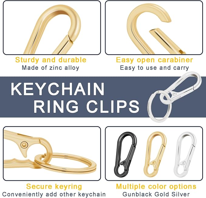 4Pack Small Keychain Rings, Metal Key Carabiner Clip, Mini EDC Key Ring Chain - Image 5