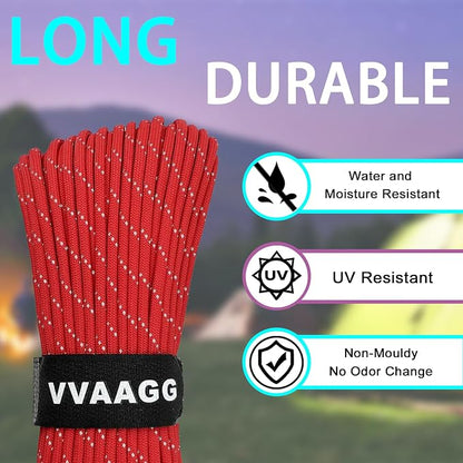 VVAAGG Reflective Paracord Rope 100FT, 7 Strand Nylon para Cord Lanyard Utility - Image 3