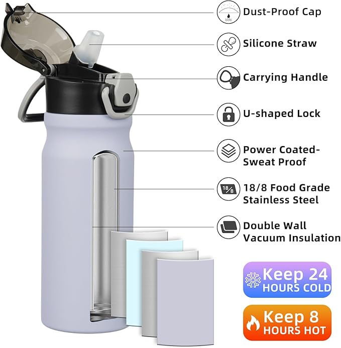 BJPKPK Water Bottle with Straw 18oz Insulated Water Bottles Reusable Stainless - Image 2