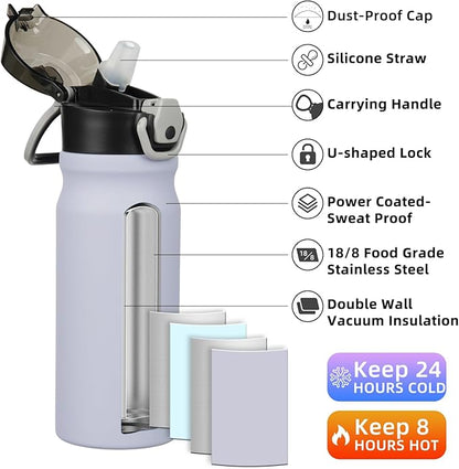 BJPKPK Water Bottle with Straw 18oz Insulated Water Bottles Reusable Stainless - Image 2
