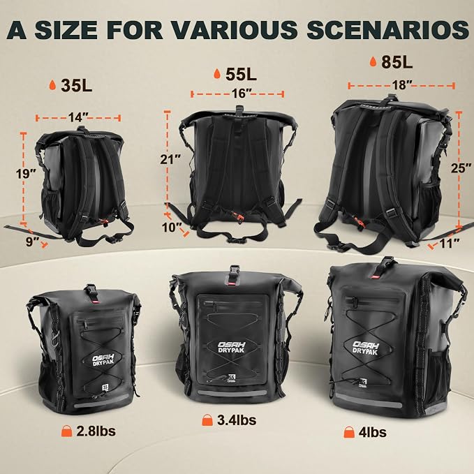 OSAH DRYPAK Waterproof Backpack Dry Bag 35L/55L/85L– Heavy Duty Roll-Top Hiking - Image 2
