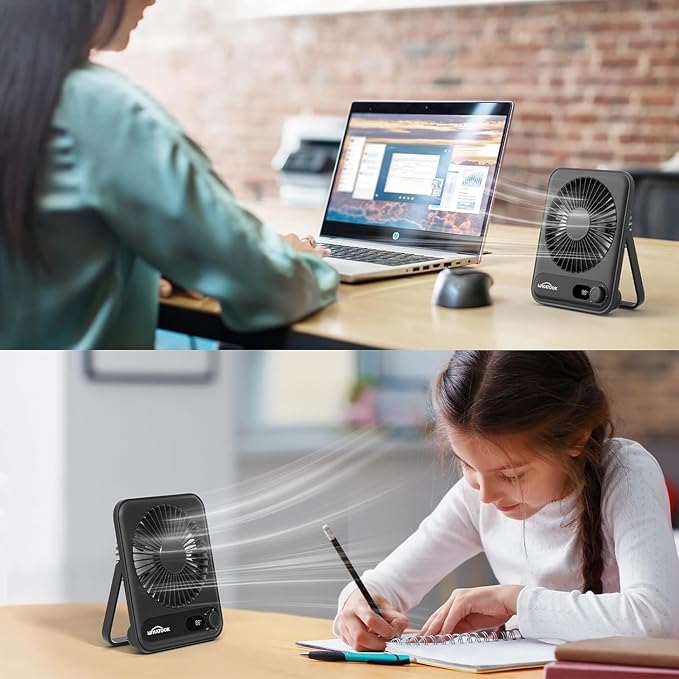 WHATOOK Small Desk Fan Personal Fans: 5000mah 25 Hours Battery Office Quiet - Image 2