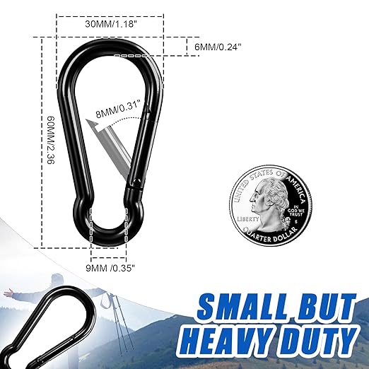 Small Carabiner Clip Hook, 2.36 inch 10 pcs Black Heavy Duty Spring Snap Hook - Image 3