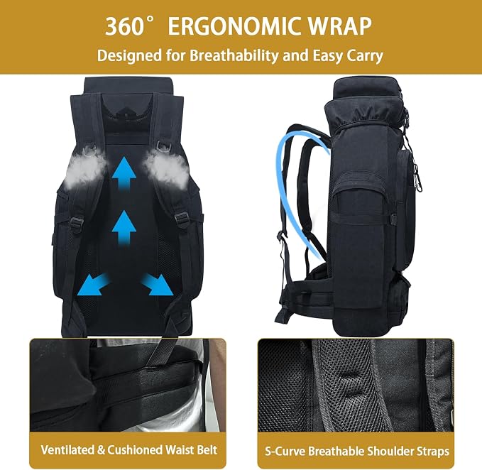 80L Camping Hiking Backpack, Large Military Tactical Backpack - Image 5