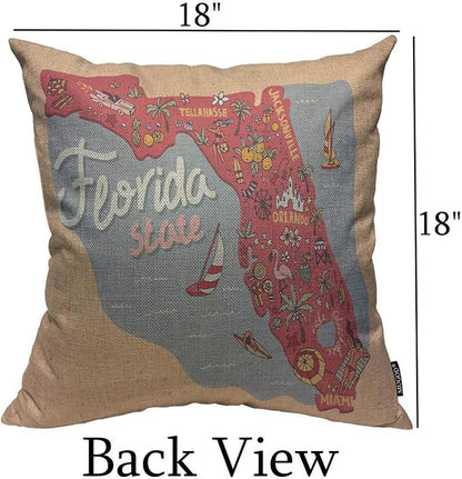 Mugod Florida Map Throw Pillow Cover Travel and Attractions Map of The State of - Image 2