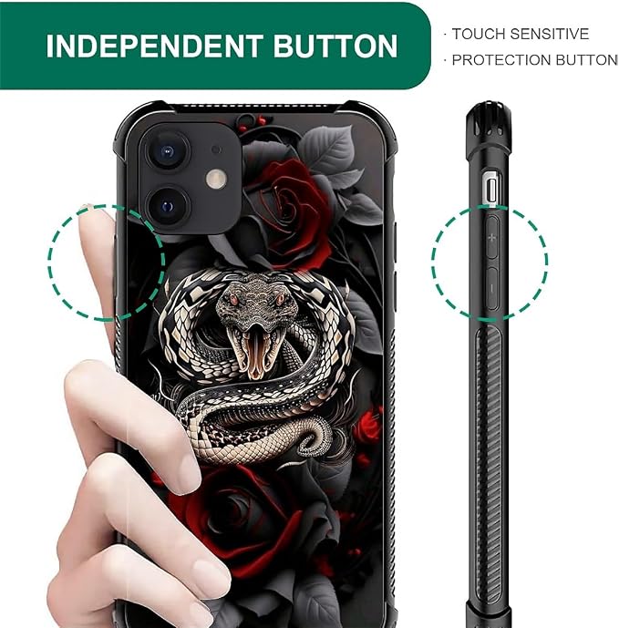 for iPhone 11 Case, Entwined Rose Snake Pattern Graphic Design Girl Boy Soft - Image 4