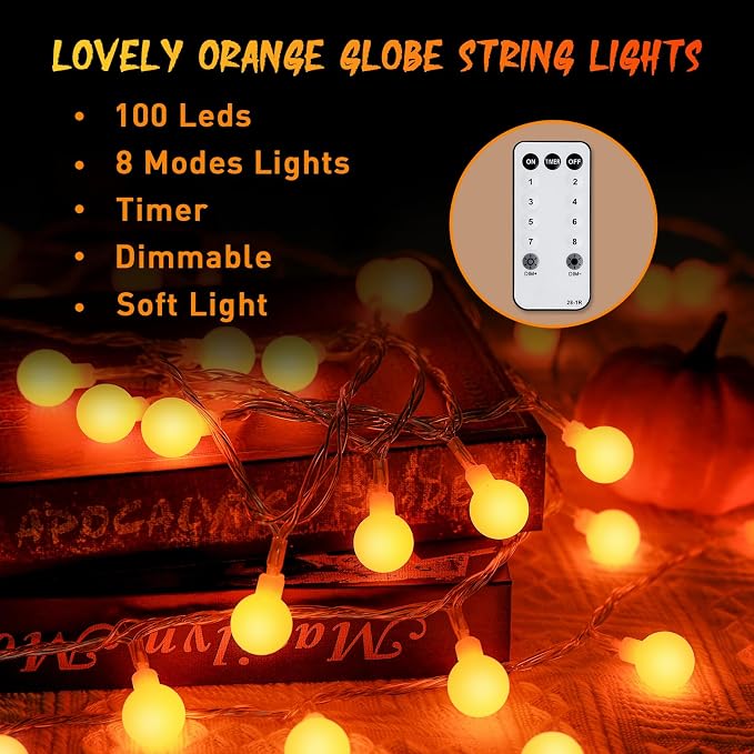 JMEXSUSS Orange String Lights Indoor, Connectable 100 LED Globe String Lights - Image 5
