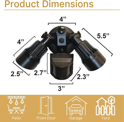LED Black Motion Sensor 2-Light Bullet Flood Light- 3000K Adjustable Dual Head - Image 3