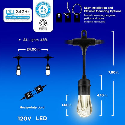 Enbrighten Vibe Vintage Outdoor String Lights Gen 2, 24 RGBWIC Acrylic Bulbs - Image 5