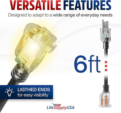 6ft Outdoor/Indoor Extension Cord 12/3 Gauge Extra Heavy Duty 3 Prong SJTW - Image 6