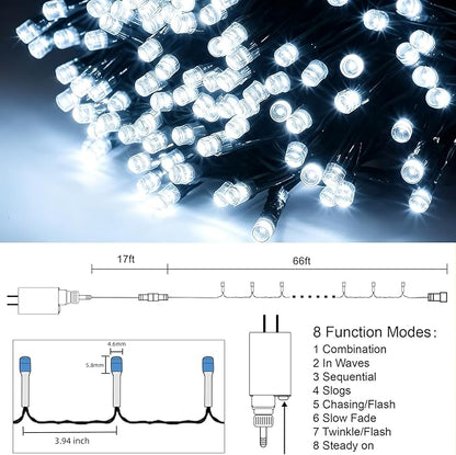 HOME LIGHTING 66ft Christmas Decorative Mini Lights, 200 LED Green Wire Fairy - Image 4