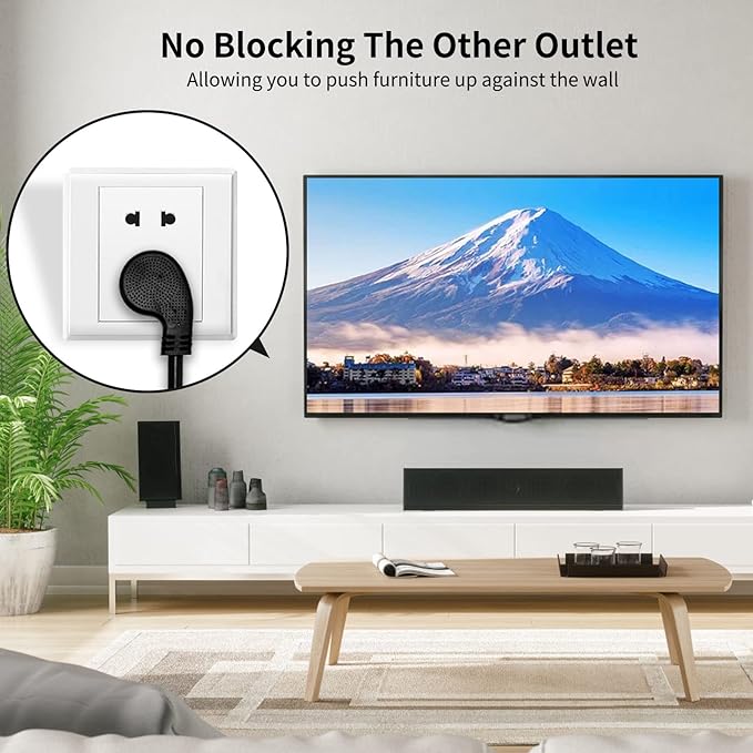 Miady Flat Plug Extension Cord 1 Ft, 90 Degree Plug Adapter, 3 Prong Grounded - Image 2