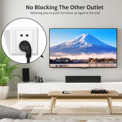 Miady Flat Plug Extension Cord 1 Ft, 90 Degree Plug Adapter, 3 Prong Grounded - Image 2