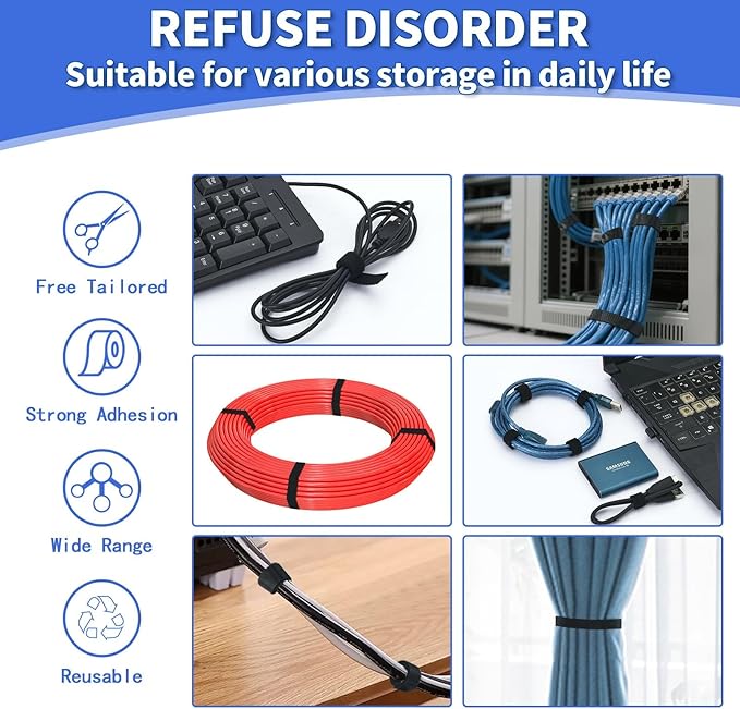 1/2In x 100Ft Reusable Cable Ties Hook and Loop Roll | Tie Down Straps - Image 3