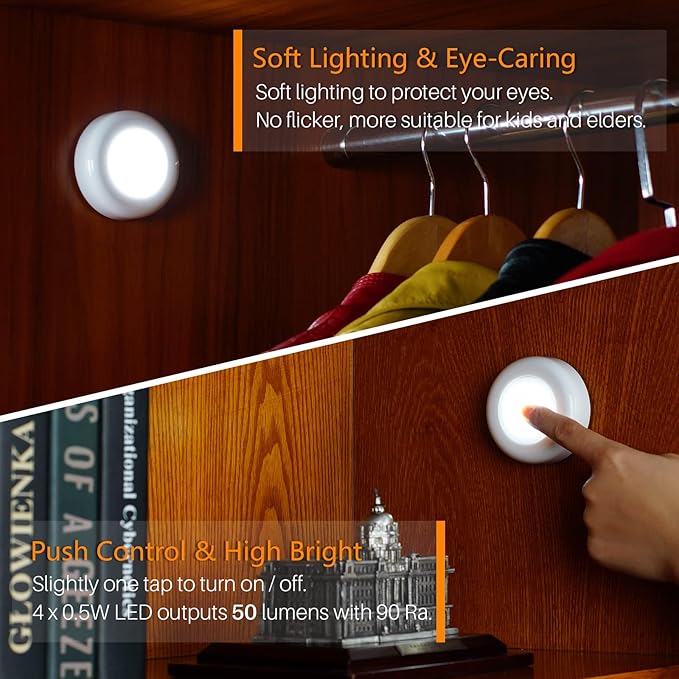 STAR-SPANGLED Push Tap Light, 2.8” Mini Night Touch LED Puck Lamp, Portable - Image 2