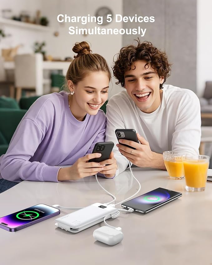 Portable Charger Built-in Cables and AC Wall Plug, 10000mAh 22.5W PD Fast - Image 4