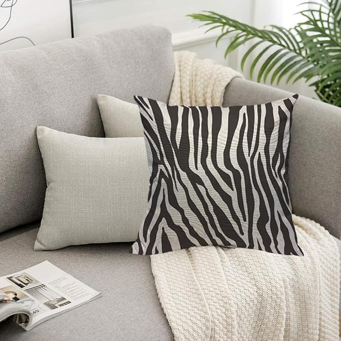 TKS MITLAN Zebra Print Pillow Covers 18 x 18 Inch Black White Leopard Line - Image 5