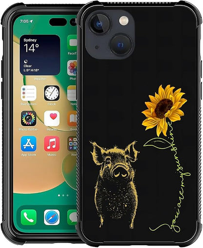 for iPhone 13 Mini Case, Pig Sunflower Yellow Sunshine Pattern Made of Soft by FKBRCL4U