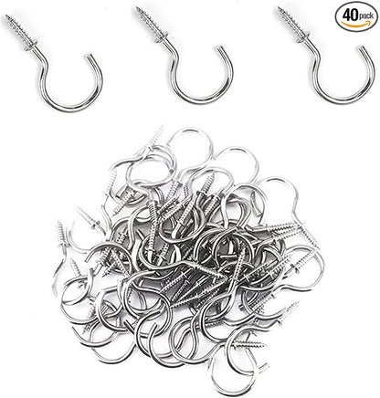 Set of 40 Nickel Plated Metallic Silver Cup Hooks by Pengchengwanli