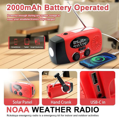 Emergency Hand Crank Radio, 2000mAh/7400mWh NOAA Weather Radio Battery Operated - Image 3