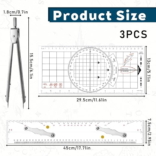 3 Pcs Basic Navigation Set, Include 16 Inch Parallel Ruler - Image 2