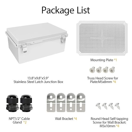 LeMotech Electrical Box, IP67 Waterproof Hinged Cover Stainless Steel Latch - Image 8