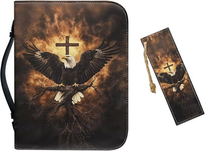 XL Bible Cover Case for Women Men Bald Eagle and Cross Print PU Leather Bible by Unknown